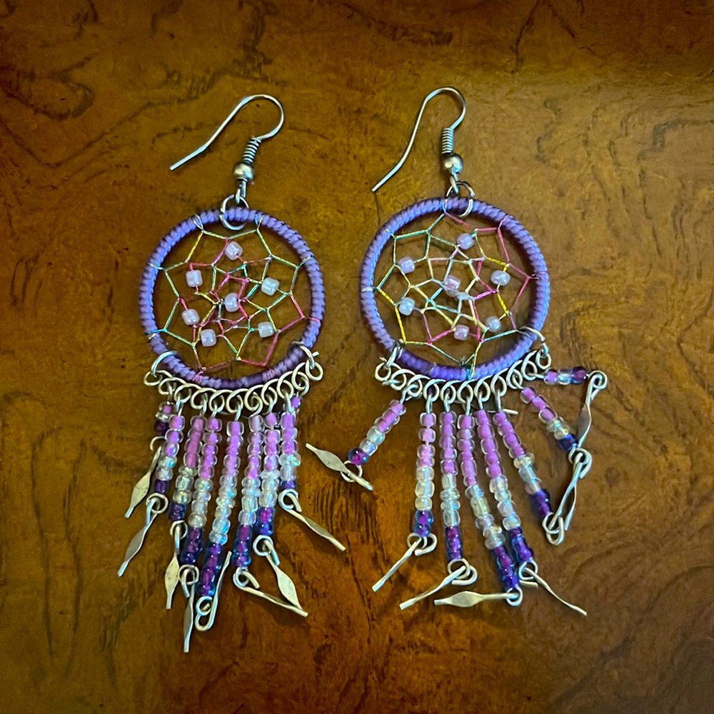 Purple dream catcher earrings.